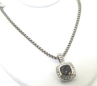 David Yurman Silver Smoky Topaz & Diamond Necklace.: David Yurman Silver Smoky Topaz & Diamond Necklace. The total weight of Necklace is 10.3 grams. Total weight of diamond are 0.20 cts, approximately, I color, SI-1 clarity. The size of smoky topaz: 7 x