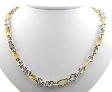 David Yurman Silver,18K Yellow Gold Necklace: David Yurman Silver,18K Yellow Gold Necklace.The total weight of Necklace is 45.4 grams.The length of the necklace is 17.5" inches long.The size of necklace: 6 mm in wide