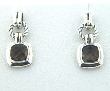 David Yurman Silver, Smoky Topaz Earrings: David Yurman Silver, Smoky Topaz Earrings.The total earrings weight is 5.9 grams.The size of the smoky topaz is 7 x 7 mm.The size of earrings are 22 x 10 mm