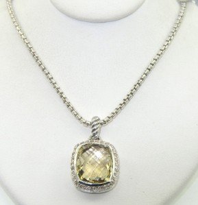 David Yurman Silver Lemon Citrine & Diamond Necklac: David Yurman Silver Lemon Citrine & Diamond Necklace. The total weight of Necklace is 10.8 grams. Total weight of diamond are 0.30 cts, approximately, I color, SI-1 clarity. The size of lemon citrine: