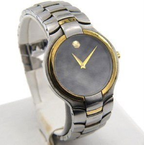 Movado 2-Tone Stainless Steel Quartz Watch.: Movado 2-Tone Stainless Steel Quartz Watch The total watch's weight is 120.1 grams. The measurements of the watch head is 35 mm in diameter and 6 mm thick. The length of watch: 7.25" Swiss Made
