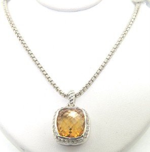 David Yurman Silver Citrine & Diamond Necklace.: David Yurman Silver Citrine & Diamond Necklace. The total weight of Necklace is 10.7 grams.Total weight of diamond are 0.30 cts, approximately, I color, SI-1 clarity.The size of citrine: 11 x 9 mmThe 