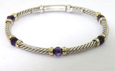 David Yurman Silver/18K Yellow Gold Amethyst Bracelet: David Yurman Silver/18K Yellow Gold Amethyst Bracelet.The total bracelet's weight is 8.5 grams.The size of the Amethyst is 3 mm, each.The length of bracelet: 5.75, 2 mm wide