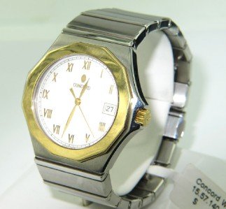 Concord Stainless Steel Watch: Concord Stainless Steel Watch The total watch's weight is 139.7 grams. The measurements of watch head is 40 x 40 mm and 10 mm thick. The length of watch: 7.5 " water Resistant swiss made Chain is 23 m