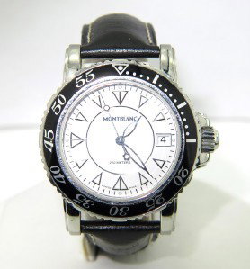 Montblanc JustDate Leather Strap Watch: Montblanc JustDate Leather Strap Watch The total watch's weight is 89.5 grams. The measurements of the watch head is 37 x 37 mm and 10 mm thick. Band Material: Leather The length of watch: 8.5" Swiss 