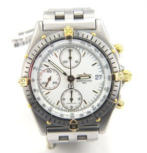 Breitling Automatic Chronograph 2 Toned Mens Wrist: Breitling Automatic Chronograph Mens Two-Toned ( Stainless Steel/ Gold) Wristwatch.The total watch's weight is 155.8 grams.The measurements of watch head is 40 x 40 mm and 15 mm thick.The length of wa