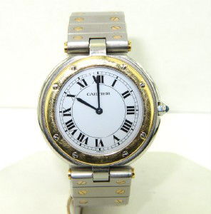 Cartier 18K Yellow Gold Stainless Steel Wrist Watc: Cartier 18K Yellow Gold Stainless Steel Wrist Watch.The total watch's weight is 64.3 grams.The measurements of watch head is 32 mm diameter and 6 mm thick.The length of watch: 6.5".water Resistant.swi