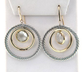 David Yurman 18K Gold /Silver Prasiolite Earrings!: David Yurman 18K Yellow Gold /Silver and Prasiolite Earrings!The total earrings weight is 12.7 grams.The size of the Prasiolite is 10 mm in diameter.The size of earrings: 32 x 29 mm. Thickness is 2 mm