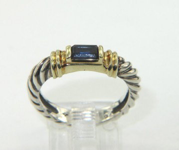 David Yurman Silver & 14K Yellow Gold Sapphire Rin: David Yurman Silver & 14K Yellow Gold Sapphire Ring. The total ring's weight is 4.2 grams. The total weight of sapphire: 0.25 cts The size of the ring: 6 The measurements of thickness: 1 mm