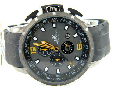 Adee Kaye Stainless Steel,Rubber Strap Watch: Adee Kaye Stainless Steel, Rubber Strap Men's Watch With Box.The total watch's weight is 124.3 grams.The measurements of the watch head is 46 mm in diameter and 14 mm in thick.The length of watch: 8.5