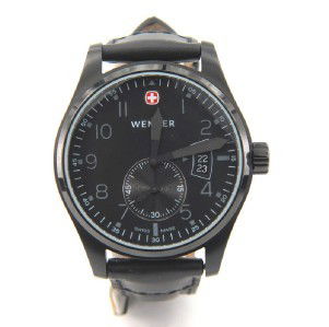 Wenger Stainless Steel DateJust Leather Strap Wat: Wenger Stainless Steel DateJust, Mineral Crystal, Leather Strap Watch with Box.The total watch's weight is 66 grams.The measurements of the watch head is 41 x 41 mm in diameter and 8 mm in thick.The l