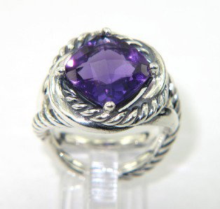 David Yurman Silver Amethyst Ring: David Yurman Silver Amethyst Ring. The total ring's weight is 11.8 grams. The size of amethyst is 10 x 10 mm. The size of the ring is 7. The measurement of the face of the ring is 16 x 16 mm. Thicknes