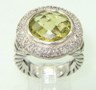 David Yurman Silver, Lemon Citrine & Diamond Ring: David Yurman Silver, Lemon Citrine & Diamond Ring.The total ring's weight is 11.9 grams.The total weight of the diamond is 0.79 cts approximately, I color SI clarity.The size of the lemon citrine is 1