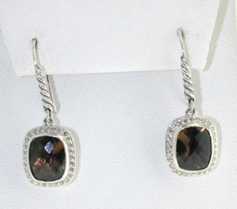 David Yurman Silver,Smoky Topaz & Diamond Earrings: David Yurman Silver, Smoky Topaz & Diamond Earrings!The total earrings weight is 6.4 grams.The total weight of diamond: 0.42 cts. H color, SI clarity.The size of the Smoky Topaz is 10 x 8 mm.The size 