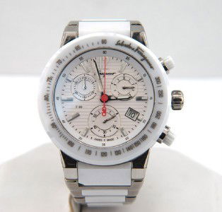 Salvatore Ferragamo Titanium Ceramic Cronograph W: Salvatore Ferragamo Titanium & Ceramic Cronograph Date Just Watch with Box.The total watch's weight is 102 grams.The measurements of the watch head is 39 x 39 mm and 11 mm in thick.chain is 20 mm wide