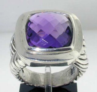 David Yurman Silver Amethyst Ring: David Yurman Amethyst Ring in Silver.The total ring's weight is 15.1 grams.The size of Amethyst is 13 x 13 mm.The measurement of ring's surface is 20 x 20 mm and 10 mm thick.The size of the ring is 7