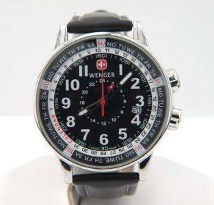 Wenger Stainless Steel Chronograph Leather Strap Wa: Wenger Stainless Steel, Mineral Crystal, Leather Strap Watch with Box.The total watch's weight is 82.1 grams.The measurements of the watch head is 42 mm in diameter and 13 mm in thick.The length of wa