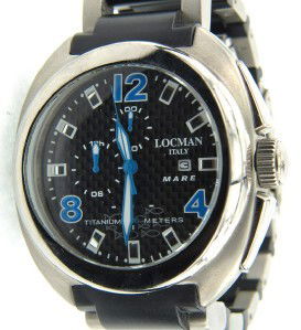 Locman Italy Titanium Strap Watch: Locman Italy Titanium Strap Quartz Watch Watch's Weight: 115.8 grams The measurements of watch head: 43 x 46 mm and 16 mm in thickness The length of watch: 7.5" Chain is 19 mm wide. Water Resistant