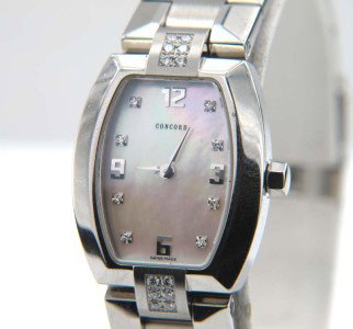 Concord Diamond Stainless Steel Watch: Concord Diamond Stainless Steel, Mother of Pearl Dial Watch.The total watch's weight is 66.4 grams.The measurements of watch head is 33 x 22 mm and 7 mm thick.The total weight of diamonds is 0.25 ct. 