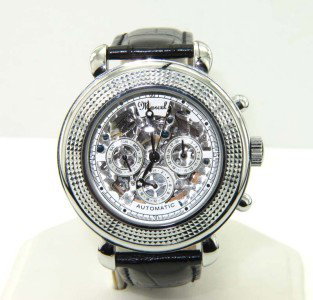 Marcel Drucker Stainless Steel Skeleton Watch: Marcel Drucker Stainless Steel Automatic Skeleton Leather Strap Watch.The total watch's weight is 111.9 grams.The measurements of the watch head is 44 mm in diameter and 11 mm in thick.The length of w