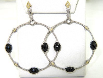 Judith Ripka Silver/18K Gold, Onyx & Diamond Ea: Judith Ripka Silver /18K Yellow Gold Onyx & Diamond Earrings.The total earring's weight is 14.3 grams.The total weight of diamond: 0.04 pts. H color VS clarity.The size of the Onyx is 6 x 3 mm.The siz