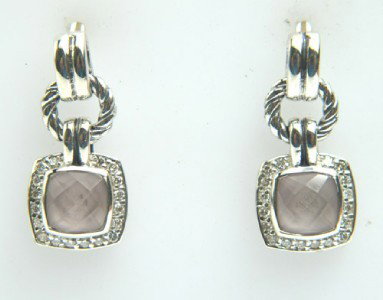 David Yurman Silver, Rose Quartz & Diamond Ea: David Yurman Silver, Rose Quartz & Diamond Earrings! The total earrings weight is 7.1 grams. The total weight of diamond: 0.36 cts. I color, SI clarity The size of the rose quartz is 6 mm. The size of