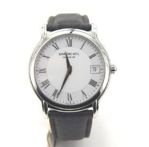 Raymond Weil Stainless Steel Leather Strap Watch: Raymond Weil Stainless Steel Date Just Leather Strap Watch.Watch's Weight: 30.4 grams.The measurements of watch head: 30 x 32 mm and 4 mm thick.The length of watch: 9".Water Resistant.Swiss Made