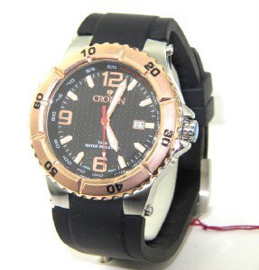 Croton Stainless Steel Rubber Strap Watch: Brand New Croton Stainless Steel, Rubber Strap Watch with Box.The total watch's weight is 100.7 grams.The measurements of the watch head is 42 mm in diameter and 12 mm in thick.Strap is 22 mm wide.The