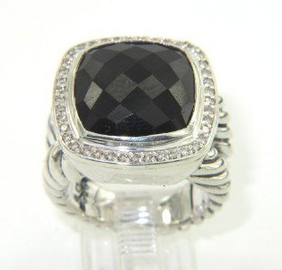 David Yurman Silver, Onyx & Diamond Ring.: David Yurman Silver, Onyx & Diamond Ring.The total ring's weight is 15.2 grams.The total weight of the diamond is 0.45 cts approximately, H color VS clarity.The size of the Onyx is 14x 14 mm.The size 