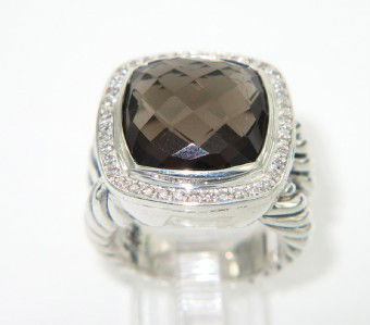 David Yurman Silver, Smoky Topaz & Diamond Ring.: David Yurman Silver, Smoky Topaz & Diamond Ring.The total ring's weight is 15.5 grams.The total weight of the diamond is 0.45 cts approximately, H color VS clarity.The size of the Smoky Topaz is 14x 1