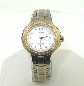 Movado 2-Tone Stainless Steel Diamond Watch.: Movado 2-Tone Stainless Steel Diamond Watch.The total watch's weight is 88.7 grams.The total weight of diamond: 0.8 cts. I color SI clarity.The measurements of the watch head is 27 x 29 mm and 7 mm th