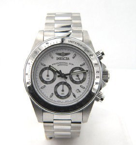 Invicta Stainless Steel Chronograph Watch: Invicta Stainless Steel Chronograph Professional Watch.The total watch's weight is 149 grams.The measurements of the watch head is 38 mm in diameter and 10 mm in thick.The length of watch: 9".Chain is