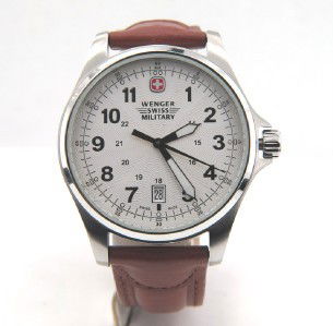 Wenger Stainless Steel Leather Strap Watch: Wenger Stainless Steel, Swiss Military, Date, Mineral Crystal, Leather Strap Watch with Box.The total watch's weight is 54.3 grams.The measurements of the watch head is 39 mm in diameter and 8 mm in t