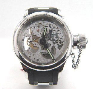 Invicta Stainless Steel Skeleton Rubber Strap Watch: Invicta Stainless Steel Skeleton Rubber Strap Watch.The total watch's weight is 203.1 grams.The measurements of the watch head is 51 mm in diameter and 15 mm in thick.The length of watch: 10".Swiss Ma