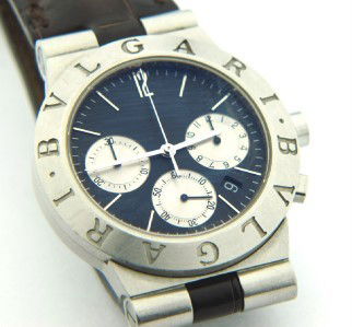 Bvlgari Stainless Steel, Leather Strap Watch.: Bvlgari Stainless Steel, Leather Strap Watch.Watch's Weight : 62.8 grams.The measurements of watch head: 34 x 34 mm.The length of watch: 6.75".Water Resistant.Swiss made