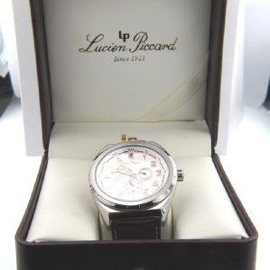 Lucien Piccard Stainless Steel Leather Strap Watc: Lucien Piccard Stainless Steel, Chronograph Leather Strap Watch The total watch's weight is 77grams. The measurements of the watch head is 44 x 44 mm in diameter and 8 mm in thick. The length of watch