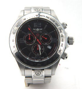 Invicta Stainless Steel Chronograph Watch: Invicta Stainless Steel Chronograph Watch.The total watch's weight is 213.7 grams.The measurements of the watch head is 45 x 45 mm in diameter and 12 mm in thick.The length of watch: 8.25".Chain is 19