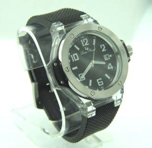 Lucien Piccard Stainless Steel Rubber Strap Watch: Lucien Piccard Stainless Steel, Rubber Strap Watch With Box.The total watch's weight is 85.7 grams.The measurements of the watch head is 50 x 43 mm and 15 mm in thick.The length of watch: 9".Strap is