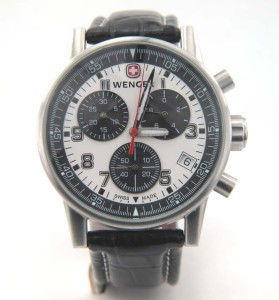 Wenger Stainless Steel Chronograph Leather Strap W: Wenger Stainless Steel, Chronograph, Mineral Crystal, Leather Strap Watch with Box.The total watch's weight is 82.1 grams.The measurements of the watch head is 40 mm in diameter and 12 mm in thick.The