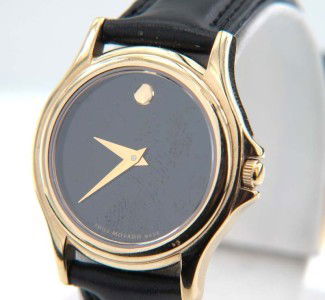 Movado Yellow Gold Plated Leather Strap Watch: Movado Yellow Gold Plated Leather Strap Watch.The total watch's weight is 22.7 grams.The measurements of the watch head is 24 x 27 mm and 4 mm in thick.The length of watch: 8".Swiss Made.Water Resista