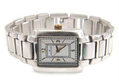 Anne Klein Stainless Steel Watch: Anne Klein Stainless Steel Watch.The total watch's weight is 50.1 grams.The measurements of the watch head is 19 x 22 mm and 7 mm in thick.The length of watch: 6.5".Water Resistant.Chain is 13 mm wide