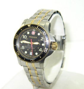 Wenger Stainless Steel Date Just Watch: Wenger Stainless Steel Date Just Watch.The total watch's weight is 78 grams.The measurements of the watch head is 29 mm in diameter and 8 mm in thick.The length of watch: 7.75".Chain is 13 mm wide.Swi