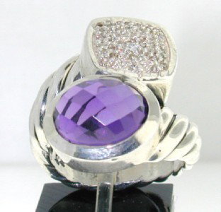 David Yurman Silver, Amethyst & Diamond Ring: David Yurman Silver, Amethyst & Diamond Ring.The total ring's weight is 11.8 grams.The total diamond weight is 0.5 ct ,approxmiately. H color SI clarity.The size of Amethyst is 10 x 8 mm.The size of t