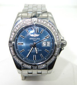 Breitling Stainless Steel Chronograph & Diamond Wa: Breitling Stainless Steel Chronograph, Diamond Mens watch With Box The total watch's weight is 164.8 grams. The measurements of watch head is 45 x 40 mm and 9 mm thick. The length of watch: 7.5" Case 