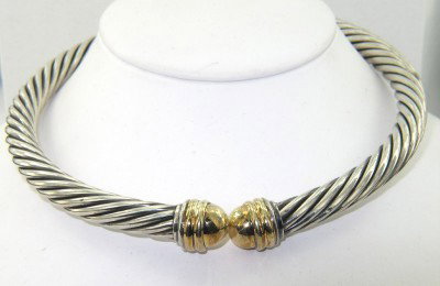 David Yurman Silver/14K Yellow Gold Necklace: David Yurman Silver/14 Yellow gold Necklace.The total weight of Necklace is 66.2 grams.The necklace is 11" long and 8 mm in thickness