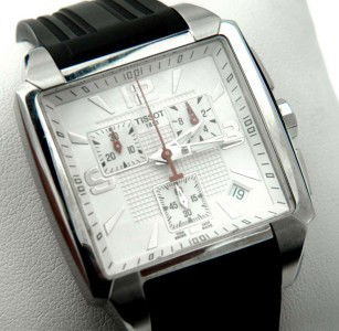 Tissot Stainless Steel Chronograph Rubber Strap Wat: Tissot Stainless Steel Chronograph DateJust Rubber Strap Watch The total watch's weight is 98.9 grams. The measurements of the watch head is 30 mm and 10 mm thick. The length of watch: 7.75" Swiss Mad