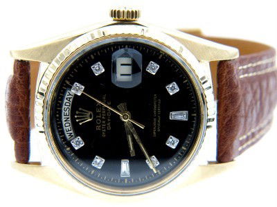 Rolex 18K Yellow Gold Diamond President Watch: Rolex 18K Yellow Gold Oyster Perpetual, Day-Date, Chronometer, Diamond, Sapphire Crystal Leather Strap President Watch With Factory Buckel & Band The total watch's weight is 61 grams. The total weight