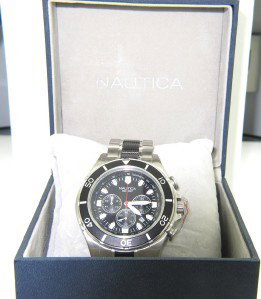 Nautica Stainless Steel Chronograph Mens Watch: Nautica Stainless Steel Chronograph Mens Watch.The total watch's weight is 212.2 grams.The measurements of the watch head is 33 x 33 mm and 12 mm thick.Subdials display day, date, and military time.Ja