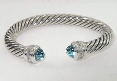 David Yurman Silver Prasolite & Diamond Bangle.: David Yurman Silver Prasolite & Diamond Bangle.The total Bangle's weight is 45.7 grams.The total diamond weight is 0.32 ct. approxmiately, H-I color SI1 clarity.The size of Prasolite : 8 mm.The measur