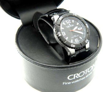 Croton Stainless Steel Leather Strap Watch: Croton Stainless Steel Leather Strap watch The total watch's weight is 81.6 grams. The measurement of watch head is 31 x 31 mm and 10 mm thick The length of watch: 10" Japan Mov't Water Resistant